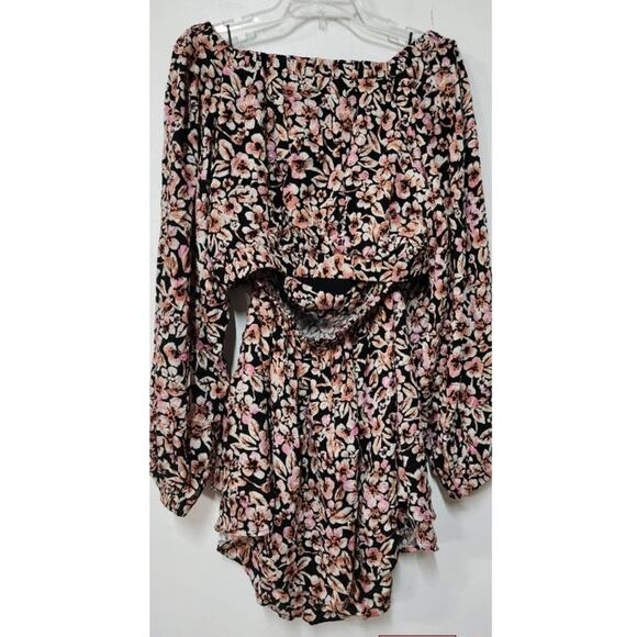 New Free People Jael  Boho Floral Printed Mini Dress $128 MEDIUM Black - Picture 7 of 8